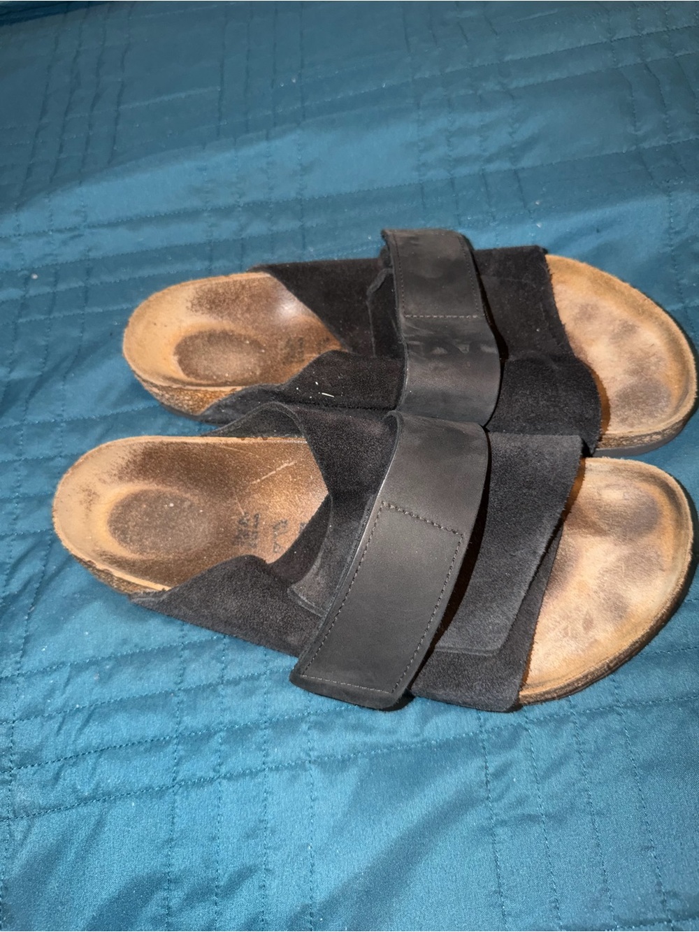 Birkenstock Kyoto Black Suede Slide Sandals with Adjustable Strap
